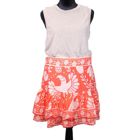FARM Rio Dresses & Skirts - FARM Rio Boho Tiered Flared Mini Skirt - Womens Medium - Orange/White - NWT